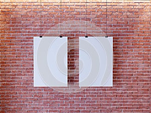 Mockup Poster in art deco style interior. 3d render. Brick wall. illustration