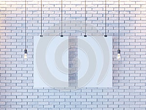 Mockup Poster in art deco style interior. 3d render. white brick wall. illustration