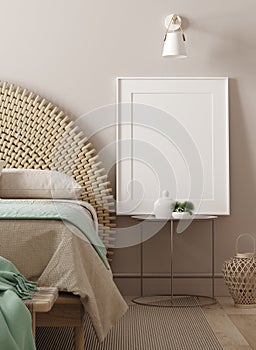 Mockup poster in bedroom, Scandinavian style