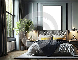 Mockup poster frame close up in interior background,bedroom decoration poster.clipping path