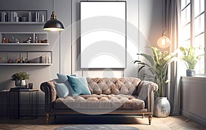 Mockup poster frame close up in interior background, living room decoration poster.clipping path