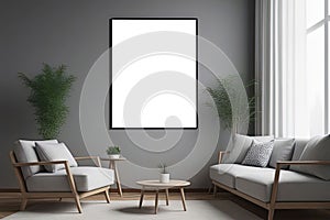 Mockup poster frame close up in interior background, living room decoration poster.clipping path