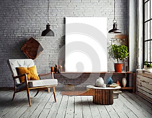 Mockup poster frame close up in interior background, living room decoration poster.clipping path