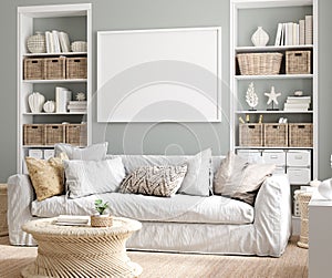 Mockup poster frame in cozy home interior background