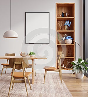 Mockup poster frame in dining room interior background