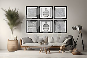 mockup poster frame in interior background 3D render illustration