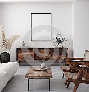 Mockup poster frame in minimalist modern interior background