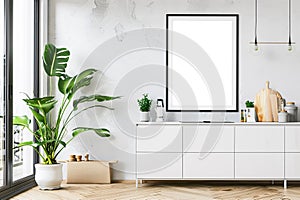 Mockup poster frame in minimalist modern interior living room, Blank photo frame mockup