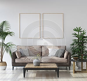 Mockup poster in hipster living room interior, Scandinavian style