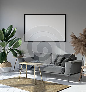 Mockup poster in hipster living room interior, Scandinavian style