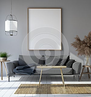 Mockup poster in hipster living room interior, Scandinavian style