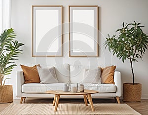 Mockup poster in the interior, 3 d render of a modern design