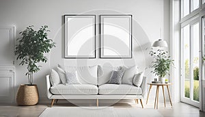 Mockup poster in the interior, 3 d render of a modern design