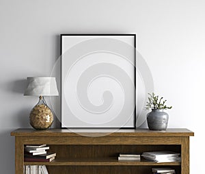 Mockup poster in living room interior, Scandinavian style