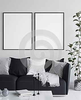 Mockup poster in living room interior, Scandinavian style