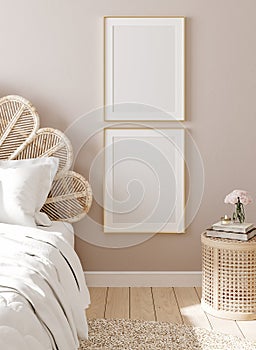 Mockup poster in luxury feminine bedroom