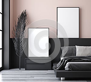 Mockup poster in minimalist modern living room interior background