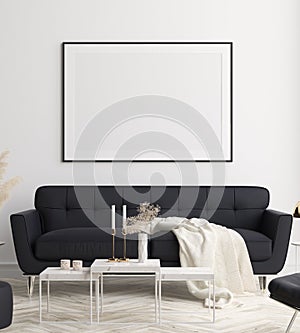 Mockup poster in modern living room interior background