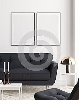 Mockup poster in modern living room interior background