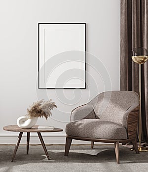 Mockup poster in modern living room interior background photo