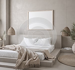 Mockup poster in Nomadic style bedroom interior