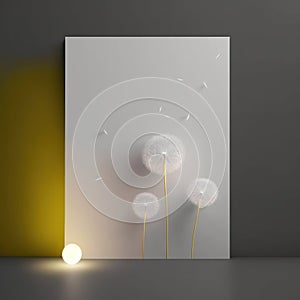 Mockup poster photo frame, glowing stars and dandelion fluff, AI Generaion