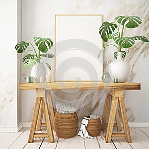 Mockup poster in the Scandinavian interior with a console table in lagom style.