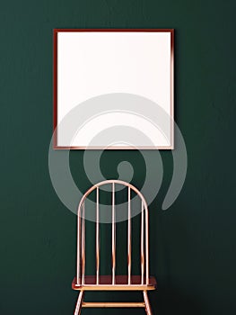 Mockup posters in the interior in copper frames on dark background. 3d