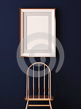 Mockup posters in the interior in copper frames on dark background. 3d