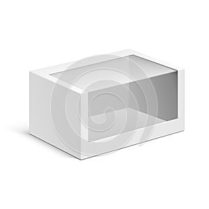 Mockup Product Cardboard Plastic Package Box With Window. Illustration Isolated On White Background. Mock Up Template