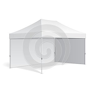 Mockup Promotional Advertising Outdoor Event Trade Show Pop-Up Tent Mobile Marquee. Illustration Isolated On White