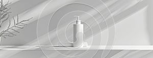 a mockup pump cosmetic bottle display, featuring a shiny handhold, with an emphasis on a clean, organic aesthetic, in a