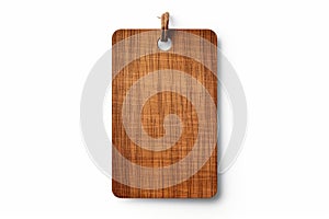 Mockup rustic wood tag label on white background. Generative AI