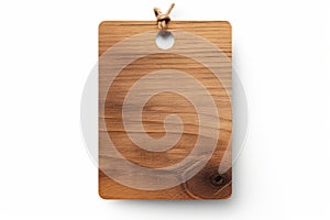 Mockup rustic wood tag label on white background. Generative AI