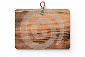 Mockup rustic wood tag label on white background. Generative AI