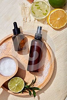 Mockup scene for advertising cosmetic, facial cleanser or cream of lemona extract