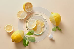 Mockup scene for advertising natural cosmetics with lemon