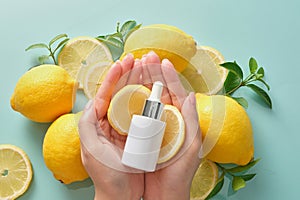 Mockup scene for advertising natural cosmetics with lemon