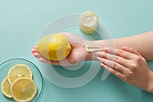 Mockup scene for advertising natural cosmetics with lemon