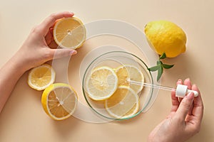 Mockup scene for advertising natural cosmetics with lemon