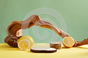 Mockup scene for advertising natural cosmetics with lemon