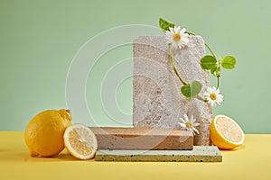 Mockup scene for advertising natural cosmetics with lemon