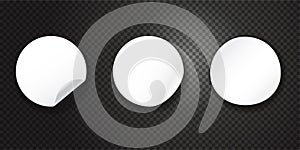 Mockup set Circle stickers on a black transparent background. White tags paper. White round stickers. Realistic Vector