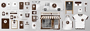 Mockup set for coffee shop, cafe or restaurant. Coffee food package for corporate identity design. Realistic set of