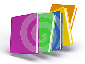 Mockup of several colored books, irregularly arranged