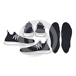 Mockup Shoes Sneaker, outsole, white compatible ize, side out & in, Top and Bottom