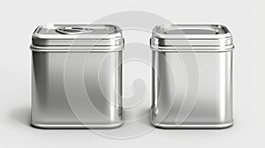 A mockup showing a sardine can with a pull ring, an aluminium rectangle preserves canister isolated on a white