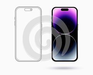 Mockup smart phone 14 generation vector and line drawing scheme. Clipping Path for web site design or mobile app