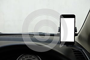 Mockup Smartphone in a car use for Navigate or GPS. Smartphone i