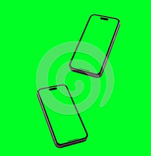 Mockup smartphone Template on Transparent Background , Mock up isolate on green screen phon photo